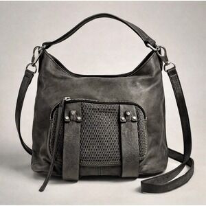 She + Lo Next Chapter Leather Hobo Crossbody Bag Gray Perforated Pocket